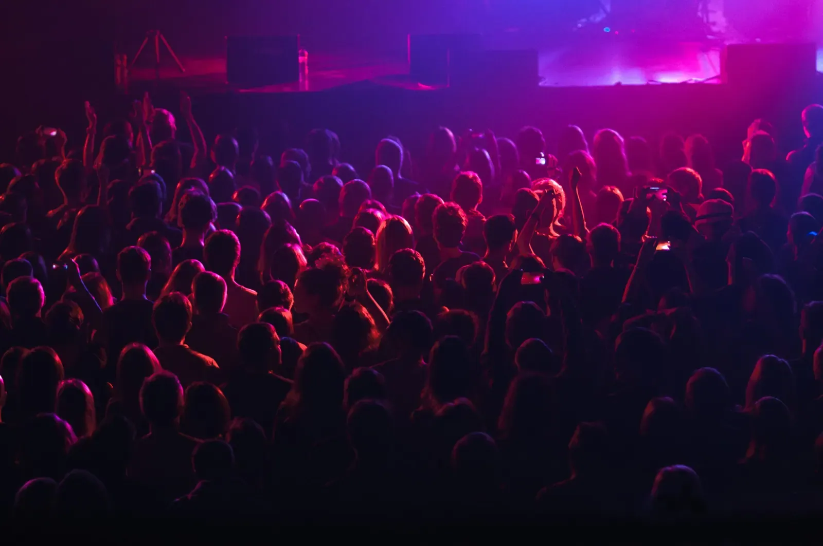 The crowd during a performance dj in a nightclub
