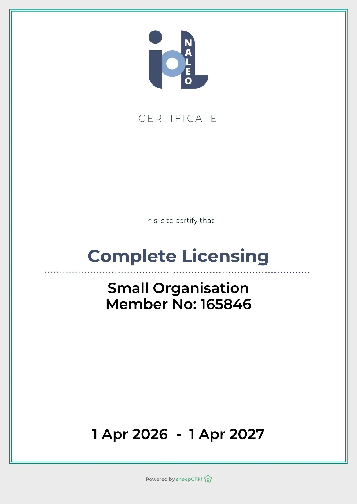The Institute of Licensing Membership certificate issued to Complete Licensing by Institute of Licensing