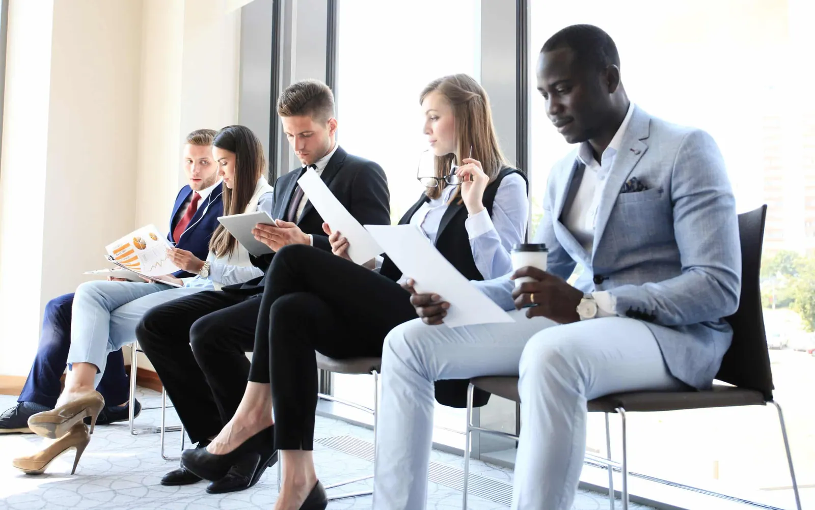Stressful people waiting for job interview