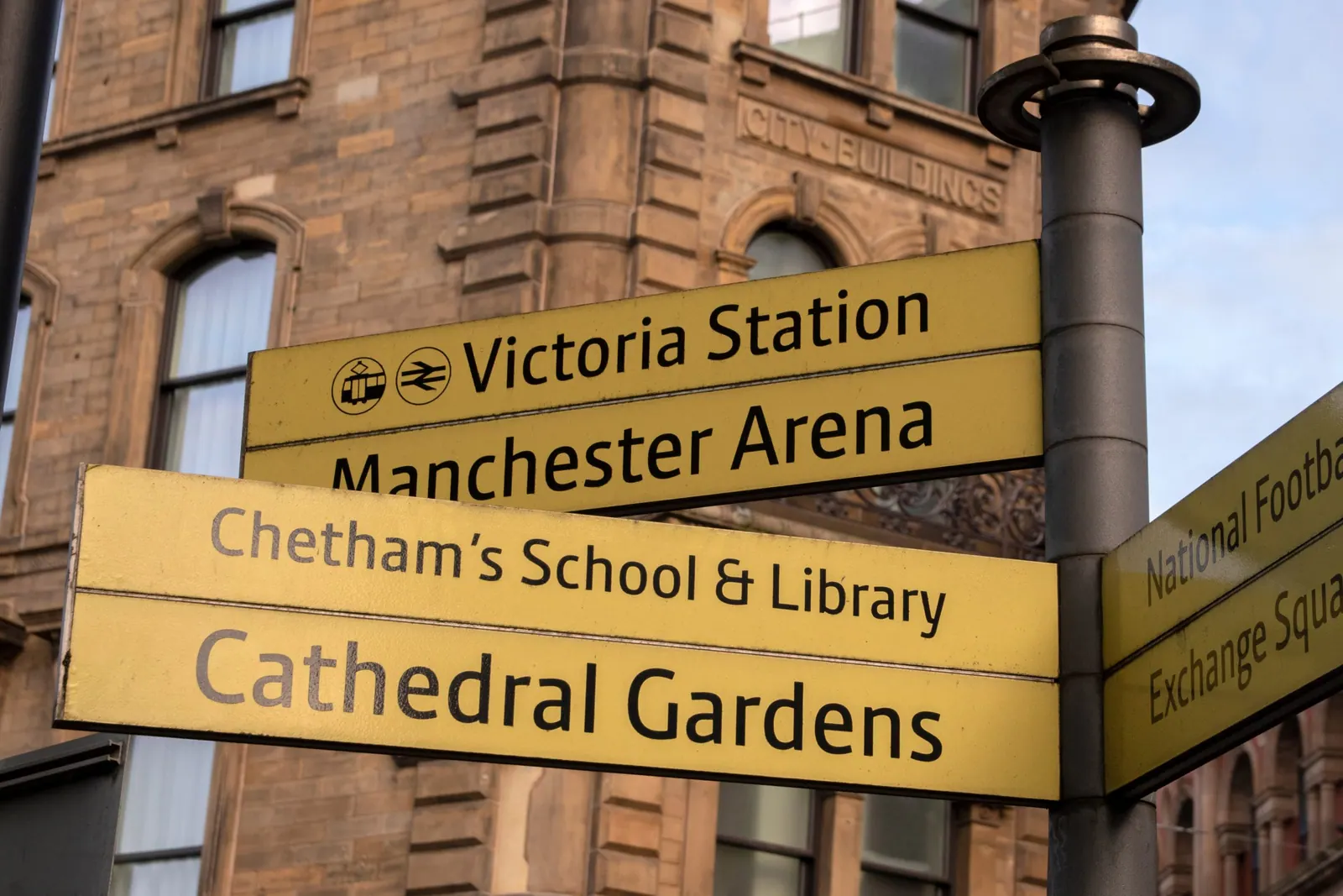 Close Up Direction Sign At Manchester England 7-12-2019